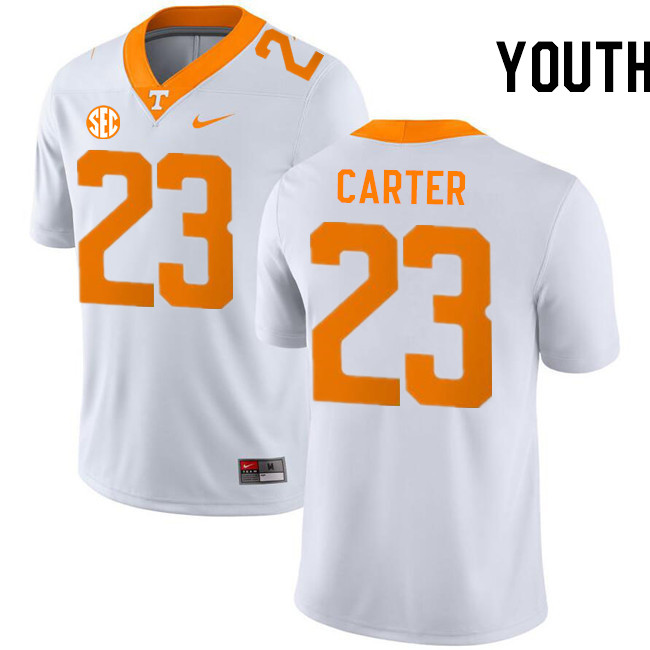 Youth #23 Boo Carter Tennessee Volunteers College Football Jerseys Stitched-White